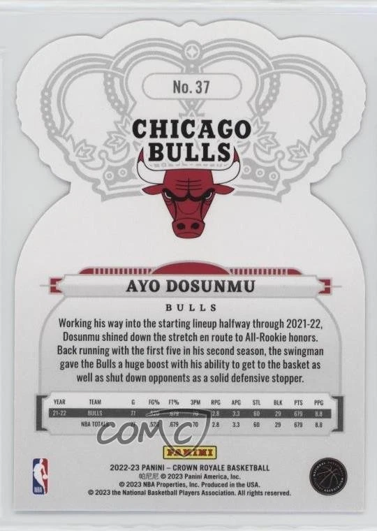 2022-23 Panini Crown Royale Purple Crystal /25 Ayo Dosunmu #37 - Image 2 of 2