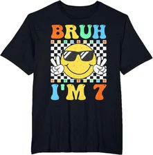Bruh I'm 7 Year Old Gifts 7th Birthday Boy Seven Smile Face T Shirt