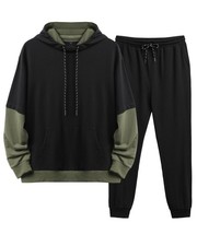 Men Sweatsuit Tracksuit 2 Piece Set Contrast Color Hoodie Sweatshirt Sweatpan...