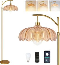 Floor Lamp for Living Room,Bedroom,Gold Dimmable Standing Lamp with Remote,Mid C