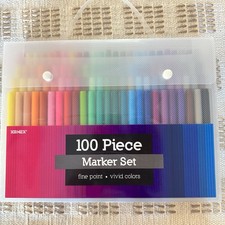 100 Piece Fine Point Markers Set w/ Carrying Storage Case NEW