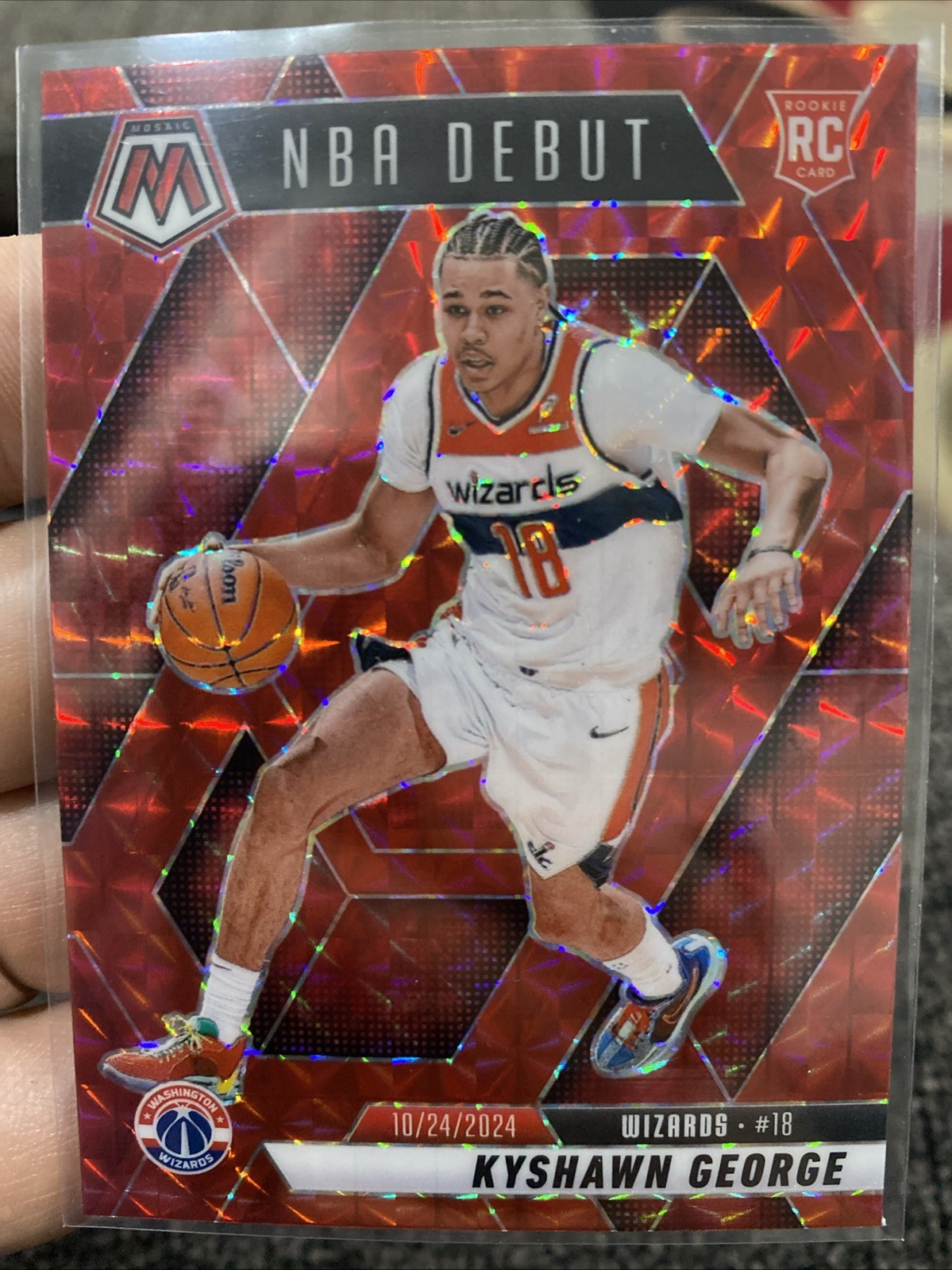 2024-25 Mosaic NBA Debut #256 Kyshawn George Red Prizm RC Rookie Wizards 🔥🏀💎