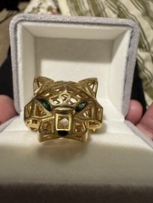 18K Solid Saudi Gold Panther ring Sz 9