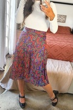 Vintage 70  s Size Medium Colorful Paisley Pleated Midi Skirt