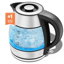 Chefman Rapid Boil 1.2L Electric Tea Kettle with Removable Lid -Stainless Steel