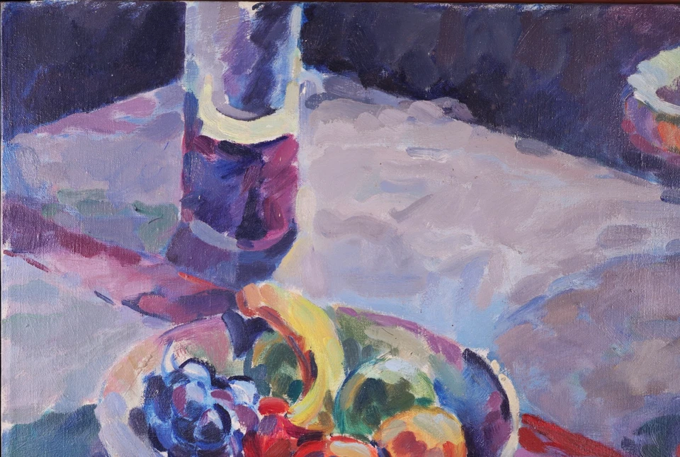 Pintura al óleo sobre lienzo firmada por Ernest Donald Chandonet naturaleza muerta colores brillantes Foto 3 de 4