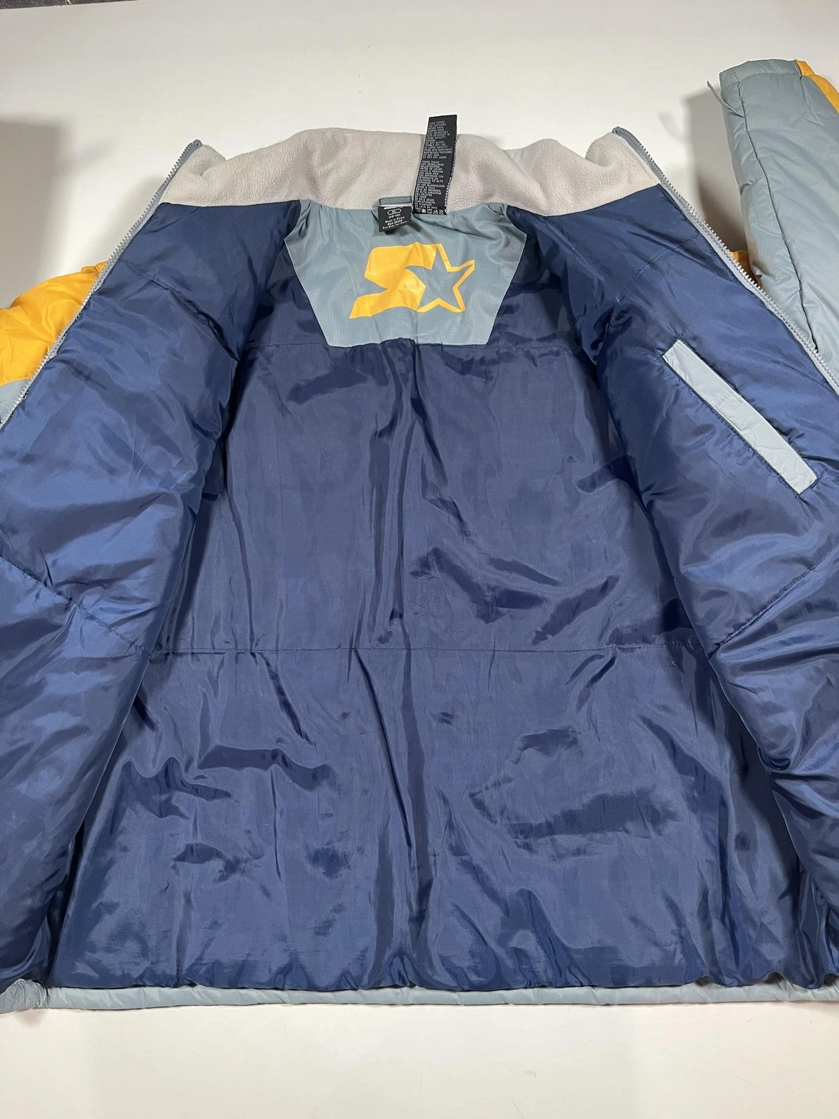 Starter Jacket Mens XL Gray Yellow Down Puffer Insulated Winter Zip STM1183NC image 9