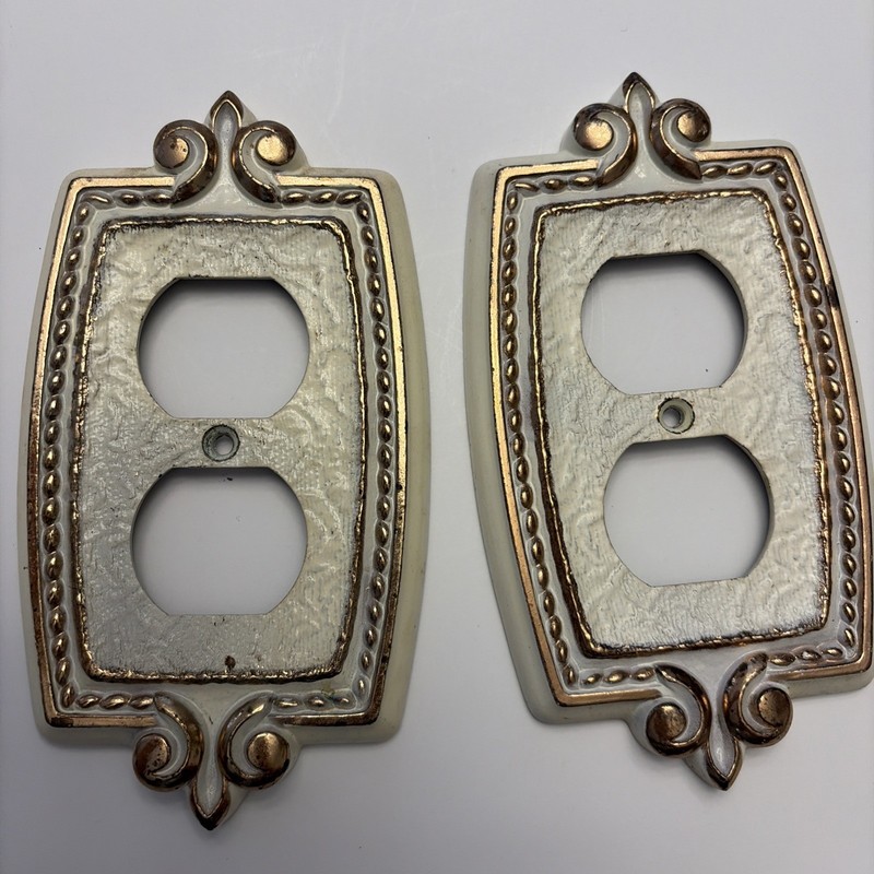 2 Amerock Vintage PAT. # 8882 Brass White Outlet Cover Plate