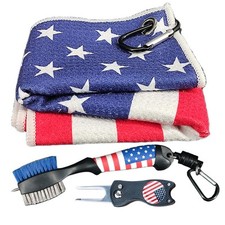 Golf Club Brush and Amercian Flag Golf Towels, Golf Groove Cleaner Cleaning k...