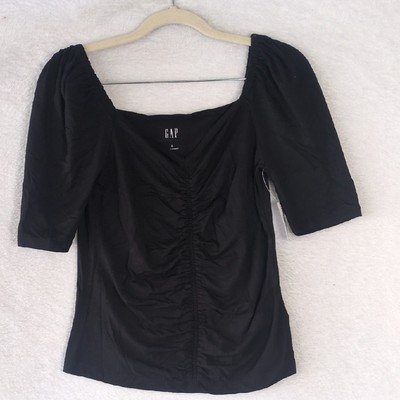 GAP Womens Black Ruched 3/4 Sleeve Basic Shirt Size S