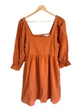 NWT Madewell Puff-SleeveWaisted Mini Dress In the shade mulled cider Size 2