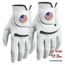 Golf Gloves Men Cabretta Leather with Ball Marker Value 2 Large USA Flag Left