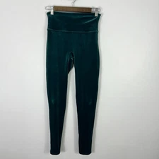 Spanx Velvet Leggings M Emerald High Rise Luxe Party Quiet Luxury Mob Wife Glam