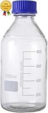 4 Pieces 1000Ml Graduated round Media/Storage Glass Bottle with GL45 Blue Polypr