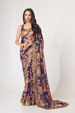 Reception Wear Purple Color Organza Saree With Fancy Blouse For Women Girls