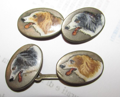 GEMELLI POLSINI ANTICHI SMALTATI IN ARGENTO CANI primi 900 Dogs shirt cufflinks - Imagen 5 de 6