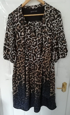 Definitions Size 18 Black Brown Grey Animal Print Dress Pockets Tie Neckline