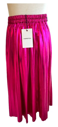 $160 New MSGM Pink Foil Pleated Logo Band Fashion Designer Summer Skirt Girls 8 - Picture 4 of 8
