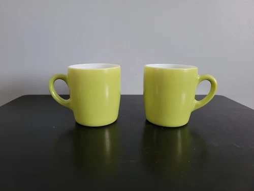 Set of 2 Vintage Green Hazel Atlas Milk Glass Mugs