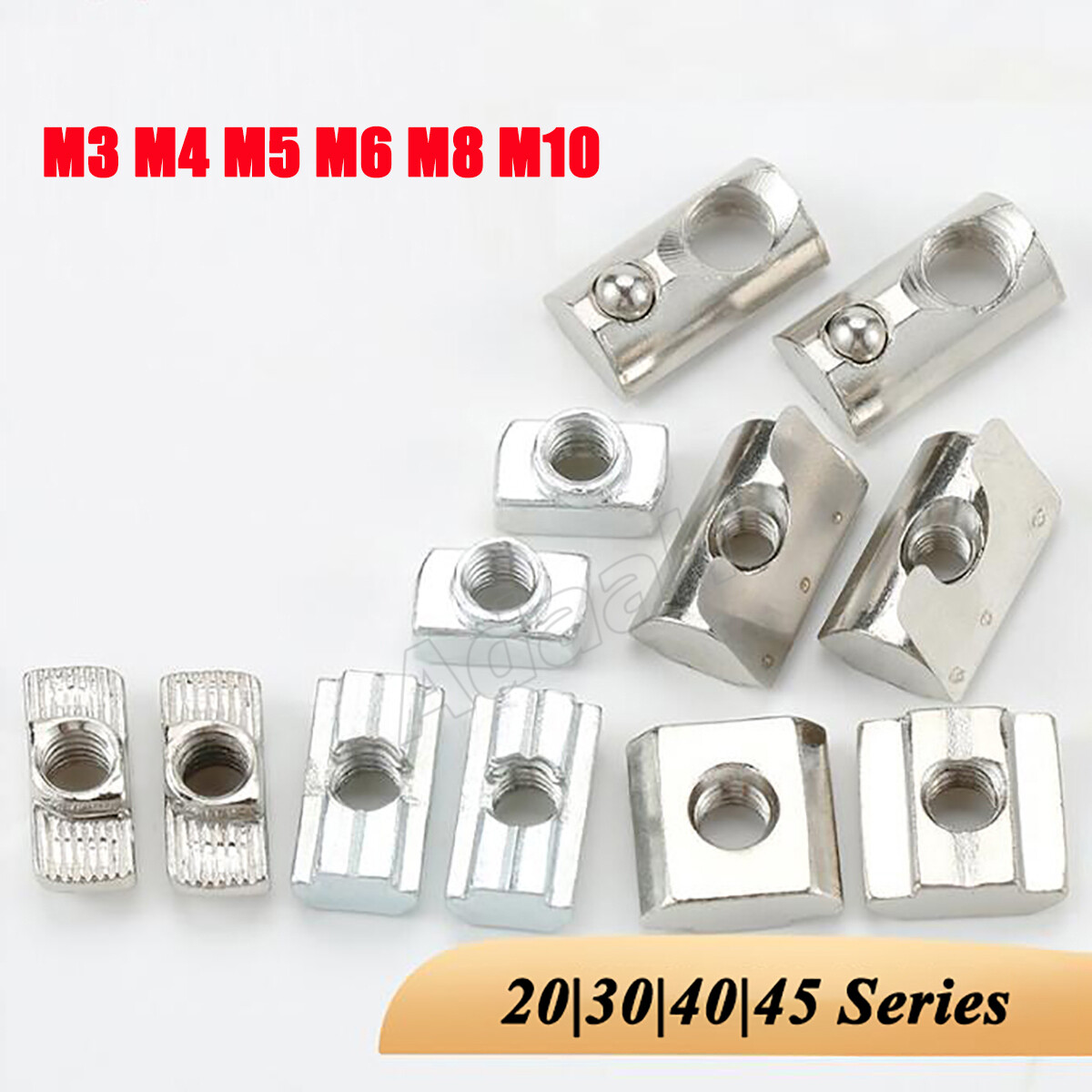50-Pack 2020 Series M5 Sliding T-Nuts – Carbon Steel, Nickel-Plated, For 6mm Slot Aluminum Extrusion Profile (Metric M5 Thread)
