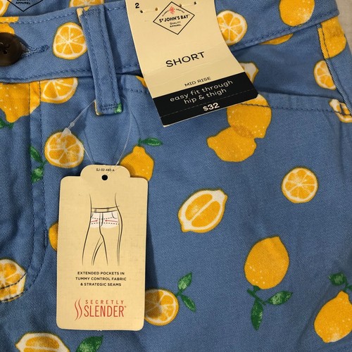 St. John's Bay Shorts Women's Size 2 Blue Yellow Lemon 5" Inseam Mid Rise NWT - Picture 4 of 13