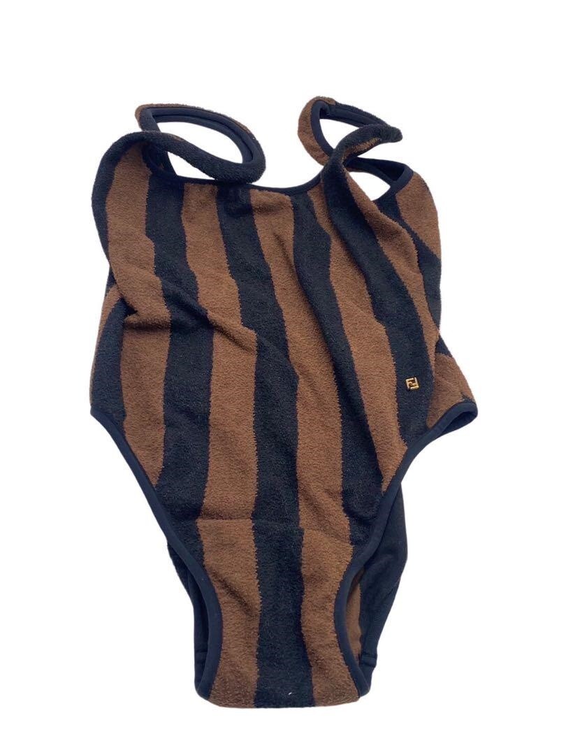 Authentic Fendi Vintage Pequin One Piece Swimsuit Brown Black Size