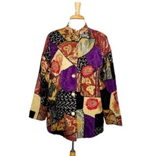 Indigo Moon Blazer Jacket Women's Large Patchwork Appliques Hippie Lined VTG