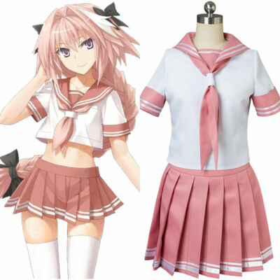 Fate Apocrypha FGO Astolfo Cosplay Costume Dress Pink Sailor Suit JK Outfit Suit