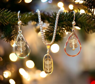 Libyan Desert Glass Pendant Earring Set TOP METEORITE Jewelry Set