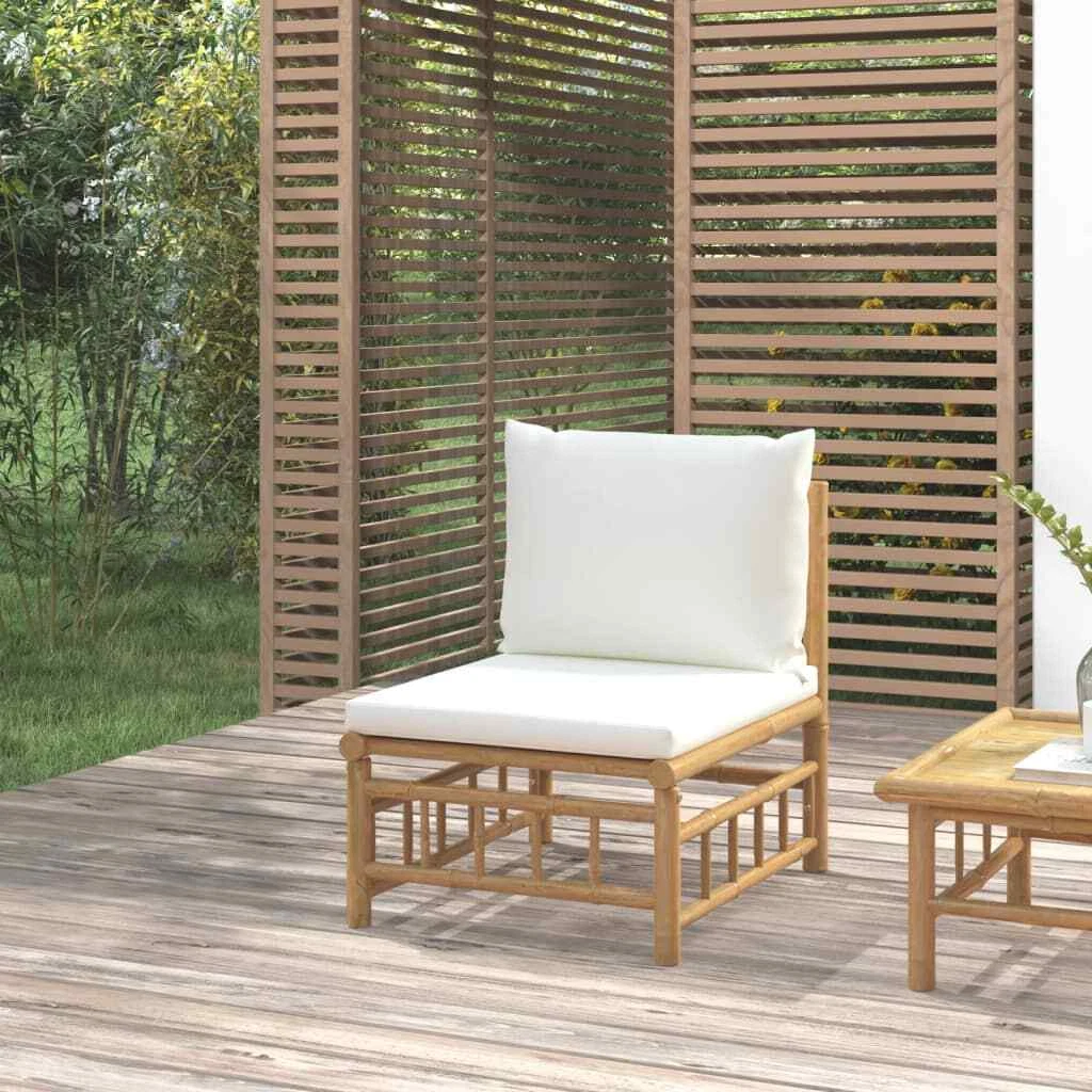 NNEVL Garden Middle Sofa with Cream White Cushions Bamboo