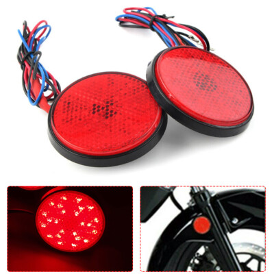 LED Motorcycle Red Reflector Light Tail Brake Stop Turn Signal Round Universal