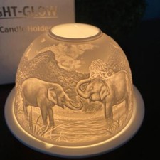 New Elephant Tea Light Candle Holder  White Porcelain Gift Boxed Light-Glow