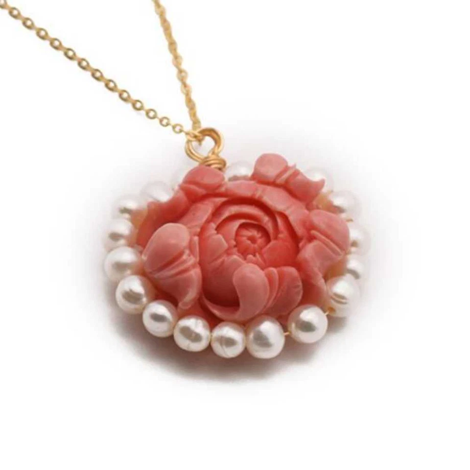2024 Nuevo Colgante Flor Coral Rosa Perla Agua Dulce Natural Joyería Plata Foto 2 de 4