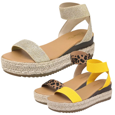 Women Espadrilles Wedge Sandals Elastic Ankle Strap Platform Casual Sandals