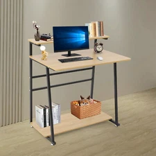 3-tier Rolling Computer Desk Mobile Office Desk Freestanding Table Log Color
