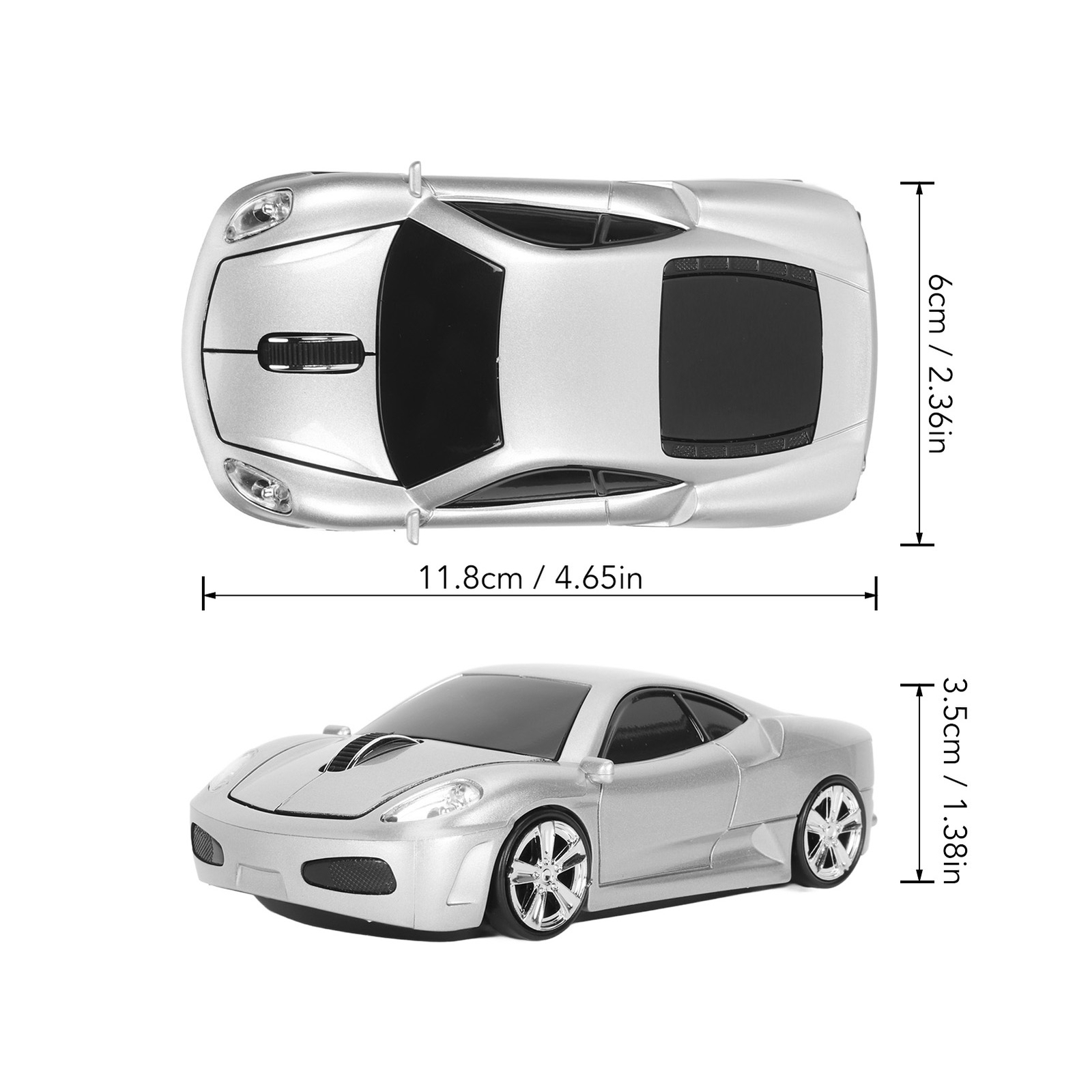Silver Sports Car Style Wireless Mouse with 2.4GHz USB Receiver and 1600DPI LED Light-image
