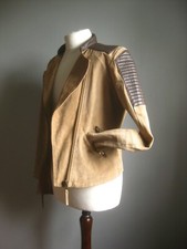 Mango Leather Jacket Biker 10 12 Medium Distressed Short Military Suede