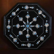 18" Marble Coffee Side Table Top Malachite Lapis Lazuli Inlay Garden Decor o4