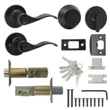 Probrico Black Front Entry Door Handle Lock Set Wave Lever Single Deadbolt Keyed