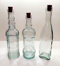 3 Light Green Decorative Glass Bottles with Corks - 9.5", 10.5" 10.75" Tall