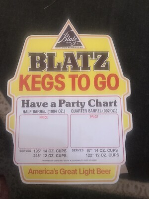 VINTAGE 1981 BLATZ BEER PAPER SALE SIGN STORE DISPLAY ADVERTISEMENT KEGS