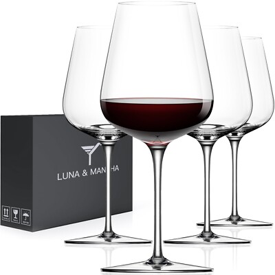 LUNA & MANTHA Red Wine Glasses Set of 4, Crystal Wine Glasses Hand Blown-17oz...