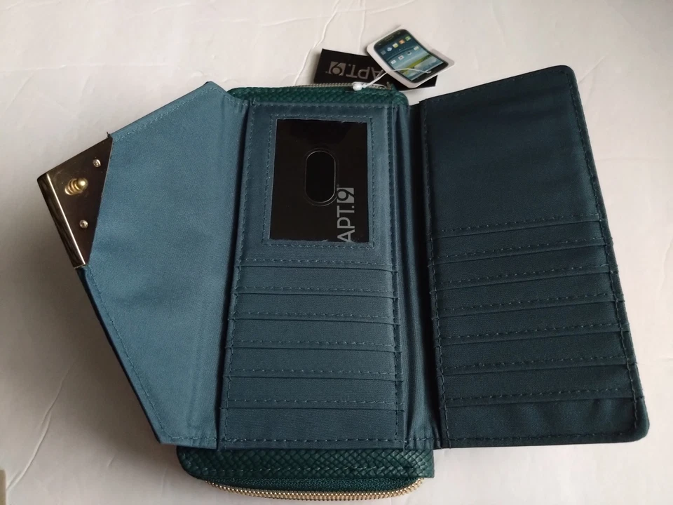 Nueva billetera sin asas Apt 9 verde azulado con cremallera alrededor de varios compartimentos Foto 4 de 4