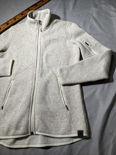 LL Bean Jacket Womens XXS Beige Fleece Full Zip Mock Neck Outdoor Preppy - Picture 5 of 11