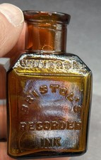 Vintage Amber Bristol&rsquo;s Recorder Ink Bottle Waterbury Connecticut Embossed CT