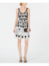 ADRIANNA PAPELL Womens White Sleeveless Above The Knee A-Line Dress 2