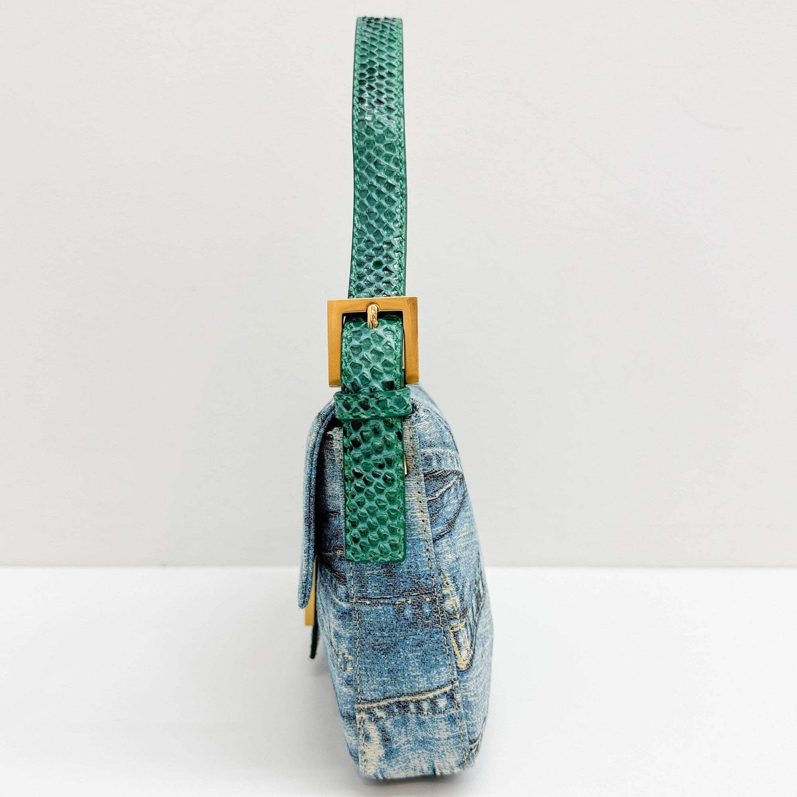 FENDI Baguette Denim Print Canvas with Python Shoulder Bag — image 5