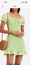 Faithfull The Brand Dress Mini Size L Green Linen Cotton New
