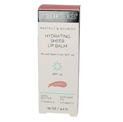 MDSolarSciences Hydrating Sheer Lip Balm in Bare SPF 30 Exp 11/27 0.15oz/4.2g