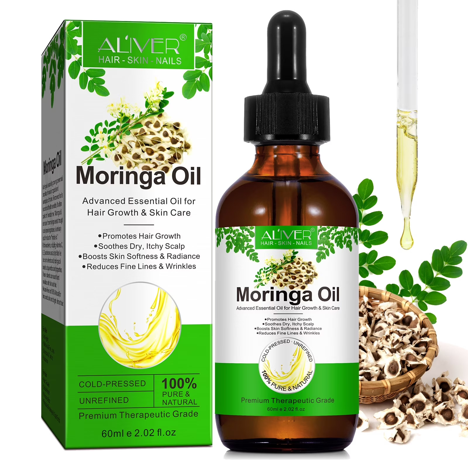 Aliver MORINGA OIL COLD PRESSED  Hair Growth Skin Care Body 2oz